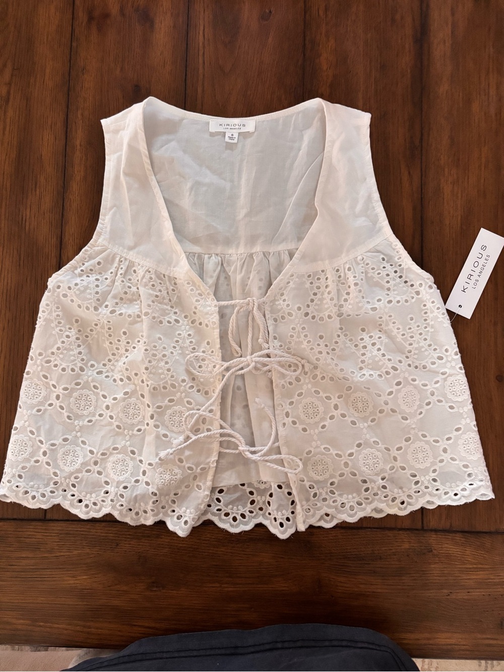 Cream Eyelet Tie-Front Camisole